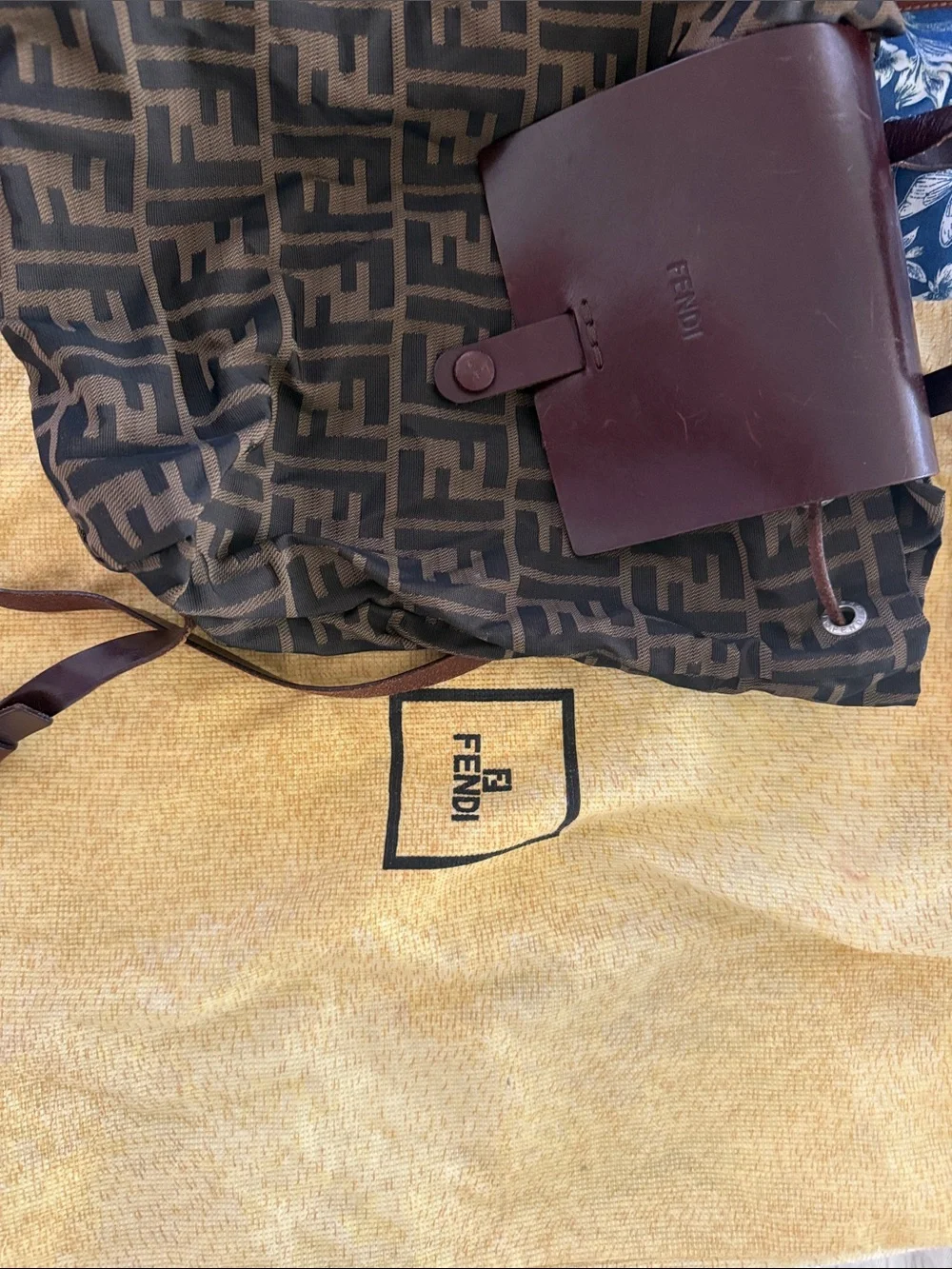 Fendi Brown Zucca Monogram Backpack with Dark Brown Leather Flap